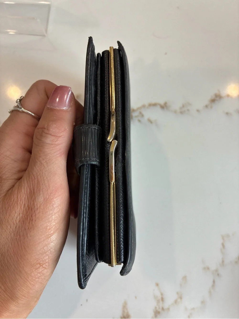 Louis Vuitton Black Epi Leather Wallet with Gold Hardware